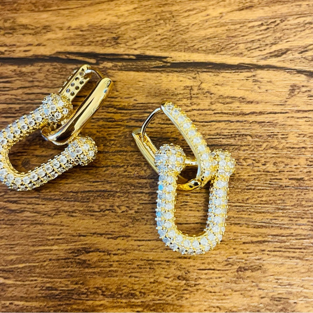 Gold Pave Diamond Link Earrings